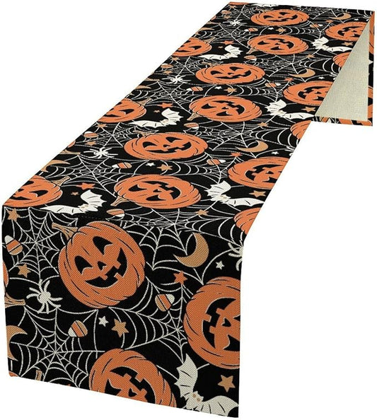 Bat Table Runner,Halloween Pumpkin Spider Web Table Runner for Home Kitchen Table Dining Garden Farmhouse Wedding Party Decor 13x70 Inch