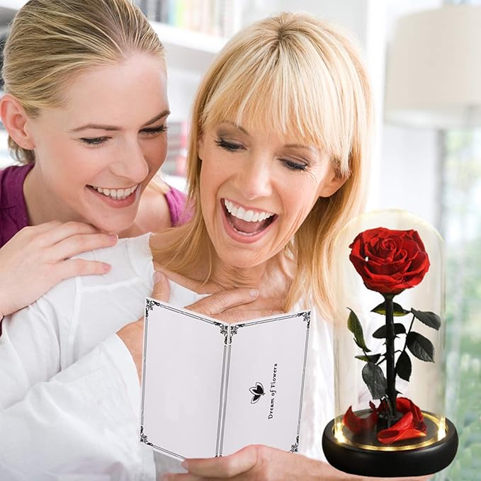 Christmas Flower Gifts for Women,Mom Gifts,Beauty and The Beast Rose in Glass Dome,Preserved Rose with Lights,Flower for Delivery Prime,Forever Flowers Birthday Gifts for Women Mom Wife Girlfriend