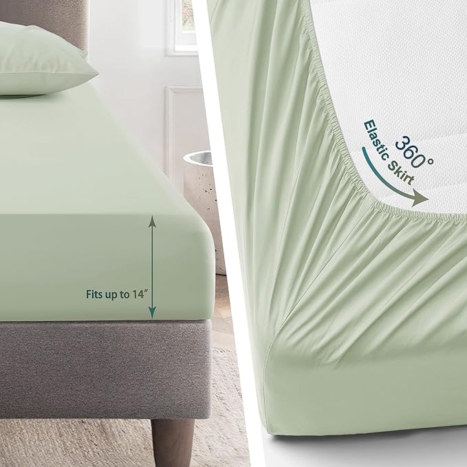 Oli Anderson Queen Comforter Set, 7 Pieces Light Green Floral Seersucker Bed Comforter, Patchwork Reversible Bed in a Bag with Comforter, Sheets, Pillowcases & Shams (Light Green, Queen)