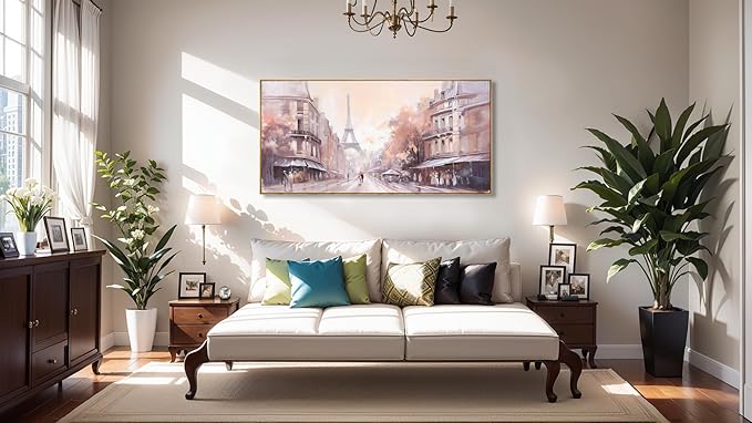 Paris Decor Modern Artwork Couple Room Wall Art Landscape Canvas Painting for Living Room Bedroom Office - Large 20"x40" Framed