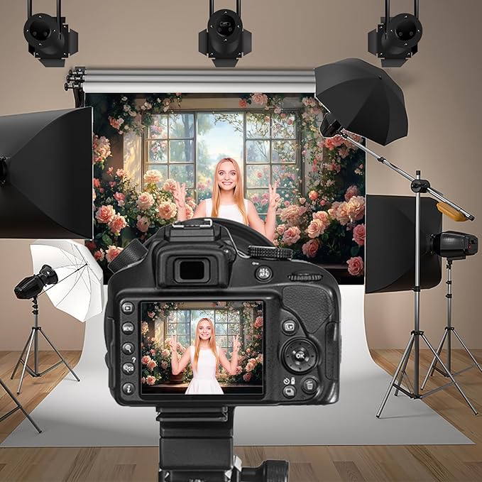 Baocicco 8x6.5ft Window Floral Backdrop Photography Flowers Wedding Bridal Shower Photography Background Retro Oil Painting Flower Banner for Girls Women Birthday Newborn Party Decorations Props