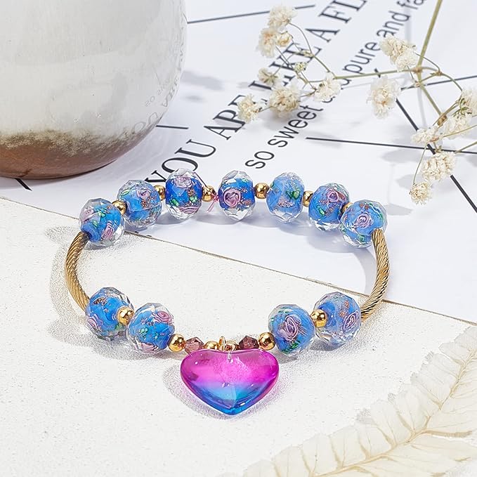 PH PandaHall 45pcs 12mm Gold Sand Lampwork Beads Glass Handmade Round Loose Beads with Hole for Rosary Making Jewelry Craft Making - Cornflower Blue