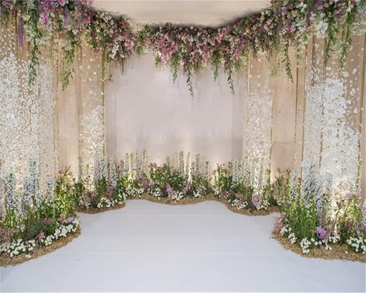 AOFOTO 10x8ft Wedding Backdrop Romance Archway Bridal Shower Flowers Wall Curtain Cradle Ceremony Banner Background for Photography Vinyl Anniversary Birthday Party Decoration Photoshoot Studio Props