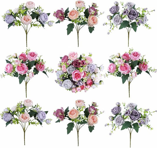 8 Bundles Peonies Artificial Flowers Silk Peonies Faux Flowers Fake Peonies Artificial Flowers Peonies Bouquet for Table Centerpieces Decoration Wedding Decor Home Party Decor (Multicolor)
