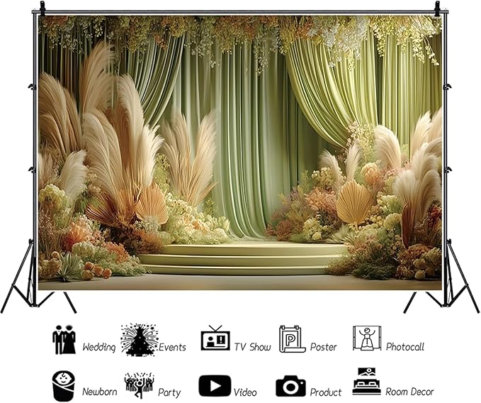 Baocicco Green Wedding Curtains Backdrops 9x6ft Fairytale Flowers Fantasy Engagement Photography Background for Bridal Shower Anniversary Decorations Birthday Bride to Be Party Banner Photo Booth