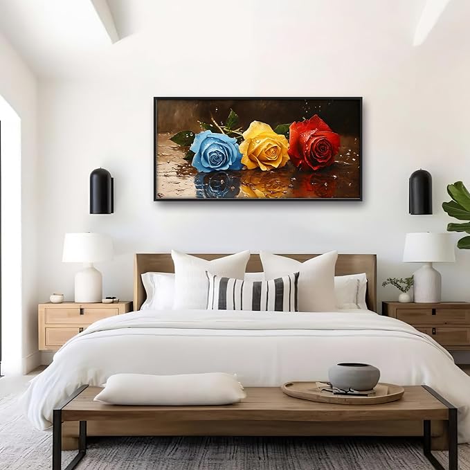 Rose Flowers Large Wall Art Framed Wall Decor for Living Room, Roses Pictures Oversized Canvas Print Painting Modern Extra Large Framed Artwork for Bedroom Office Home Decor 60"x30"