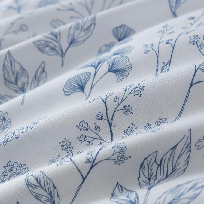 Floral Comforters Full Size 3-Piece Soft Chic Garden Style Blue Floral Print Lightweight Botanical Flower Comforter Set for All Seasons - 1 Comforter and 2 Pillowcases