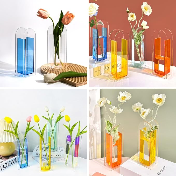 Acrylic Vase for Home Decor, Full-Transparent Pine Green Arch Centerpiece Vase, Modern Decorative Acrylic Flower Vase for Table Décor, Minimalist Wedding or Party Display (Green)
