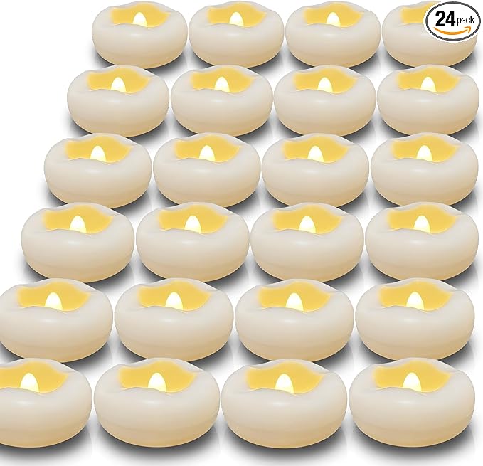 Floating Candles, 24 Packs 2.3 Inch Flameless LED Candle, 160+ Hour Battery Operated Waterproof Tealights for Wedding Centerpieces Marriage Proposals Pool Party Cylinder Vases Spa Christmas New Year