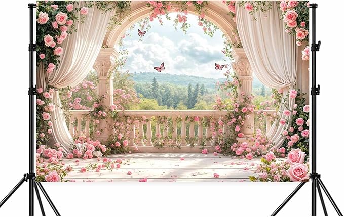 20X10ft Pink Floral Photography Backdrop, Retro Flowers Photography Backdrop Dreamlike Wedding Portrait Photo Background Wedding Birthday Party Background Banner Decor, Pink-1