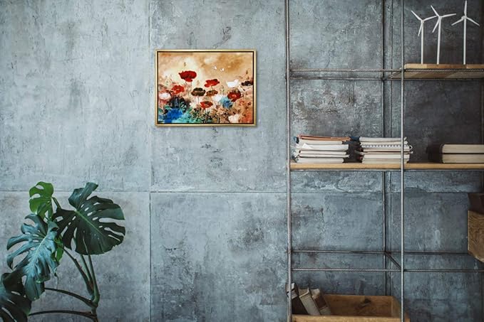 Wieco Art Framed Wall Art Blooming Poppies Canvas Prints Wall Art Colorful Flowers Pictures Paintings for Living Room Bedroom Bathroom Home Decorations Floral Giclee Artwork