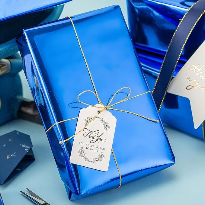 Merture Royal Blue Wrapping Paper Roll - 17 In X 32.8 Ft(46.5 sq.ft.) Metallic Blue Solid Color Gift Wrap for Birthday, Fathers Day, Baby Shower, Gender Reveal Party, Hanukkah