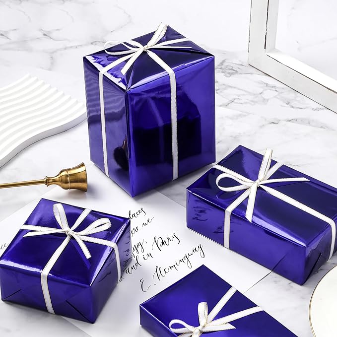 RUSPEPA Blue Purple Metallic Wrapping Paper - Solid Color Matte Paper Perfect for Wedding, Birthday, Christmas, Baby Shower - 17 Inches X 32.8 Feet