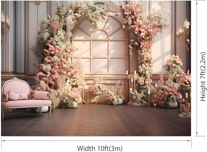 AOTOFO 10x7ft Pink Flowers Wedding Backdrop Elegant Rose Blossom Floral Pretty Plant Photography Background for Woman Bride Party Girls Bridal Shower Photo Studio Shoot