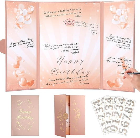 Rose Gold Birthday Party Decorations,18" x 12" Creative Birthday Decorations Guest Sign in Book Alternative, for Men and Women of All Ages, Happy Birthday Party Supplies