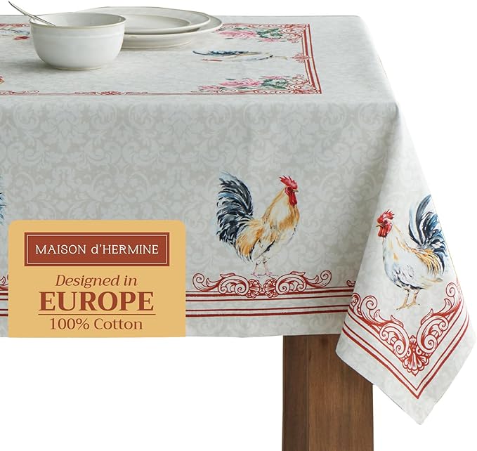 Maison d' Hermine Table Cloth Square Table 100% Cotton 60 x 60 Inches Tablecloth Reusable Decorative Everyday Use for Dining Room, Farmhouse, Home, Party, Festive & Wedding Spring Summer - Campagne
