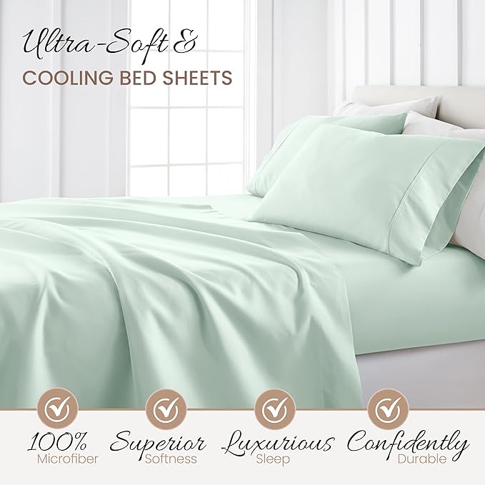 Linen Market Brushed Microfiber Twin XL Sheet Set 3 Piece – Oeko-TEX Certified Ultra Soft & Wrinkle-Free - 16" Deep Pocket Sheets - Easy Care Twin XL Size - Mint