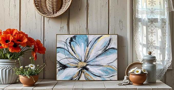 Yihui Arts Flower Canvas Wall Art - Modern Abstract Floral Painting with Gold Foil Accents for Living Room Decor
