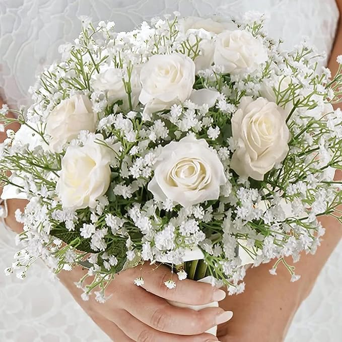 JIFTOK Babys Breath Artificial Flowers, 100 Pcs Fake Flowers Gypsophila Bouquet Fall Flowers Artificial for Decoration, Real Touch Silk Flower for Wedding Christmas DIY Party Home Garden Office(White)