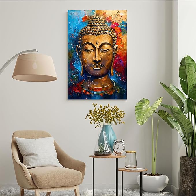 Golden Serenity Buddha Vintage Painting Wall Art Spirituality and Modern Art Wall Decor Adds Brilliance to Vibrant Home Decor 24x36in Wood Framed