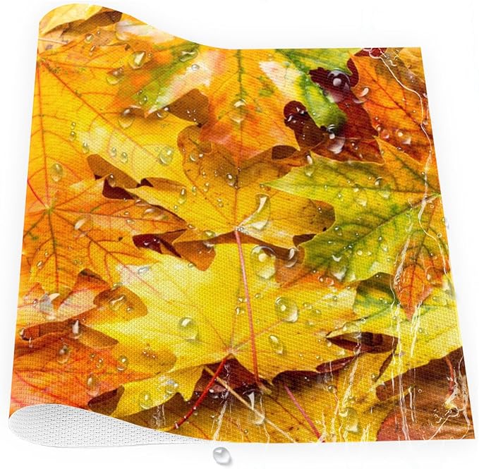 Autumn Maple Leaf Fall Placemats Set of 4 PVC Vinyl Non Slip Table Mats Heat Resistant Place Mats Washable Wipeable Dining Table Mat for Kitchen Decor Party Indoor Outdoor Decorative Gift