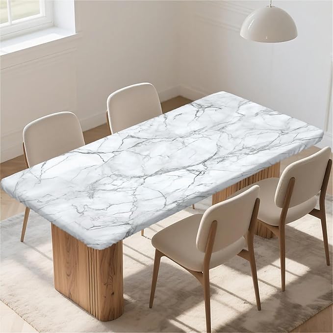 Rectangle Table Cloth Cover Waterproof Elastic Fitted Polyester Fitted Tablecloths for 4 Foot Tables for Indoor,Picnic, Camping, Outdoor （48" x 24"，Marble）