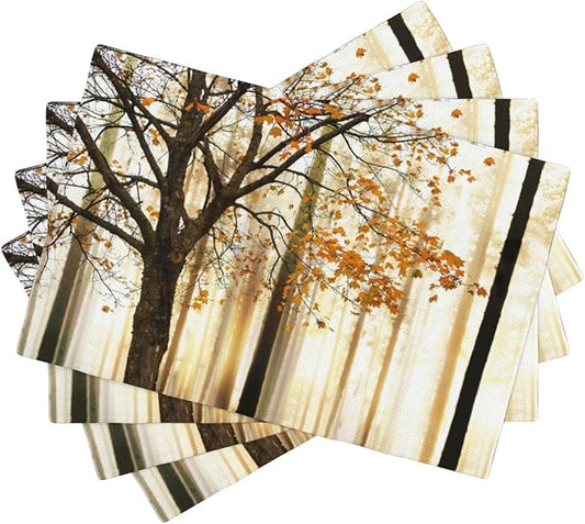 Autumn Forest Placemats Set of 4,Kitchen Table Mats for Dining Outdoor Home Decor Linen 12x18 Inch 4 PCS, Style-9