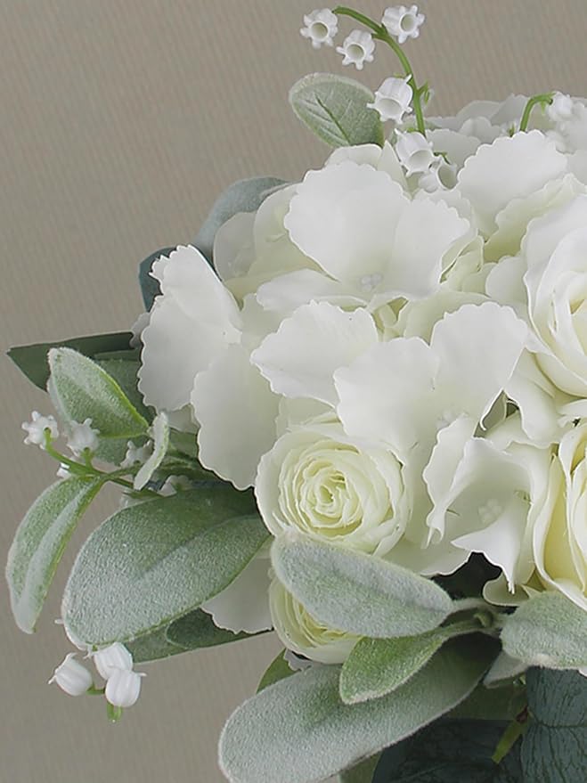 Rinlong 1Pc Wedding Bouquets for Bride Bridesmaids White Hydrangea Artificial Flowers Bridesmaids Bridal Bouquet for Wedding Prom