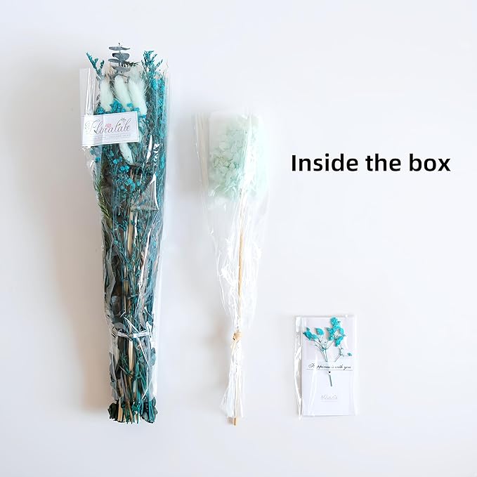 Coastal Blue Dried Flower Bouquet (No Vase) | 17'' Mini Floral Arrangement with Pampas, Hydrangea, Baby's Breath & More Natural Dried Flowers – Home Wedding Decor Centerpiece