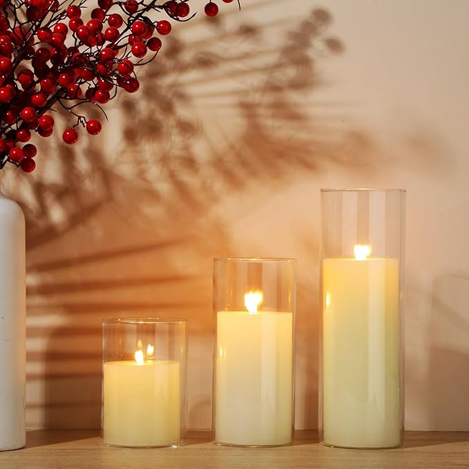 Shihanee 36 Pcs Pillar Candles with Glass Cylinder Vases Tall Hurricane Candle Holders Cylinder Vases for Centerpieces Wedding Party Decor, Total 18 Sets(Clear,Ivory White)