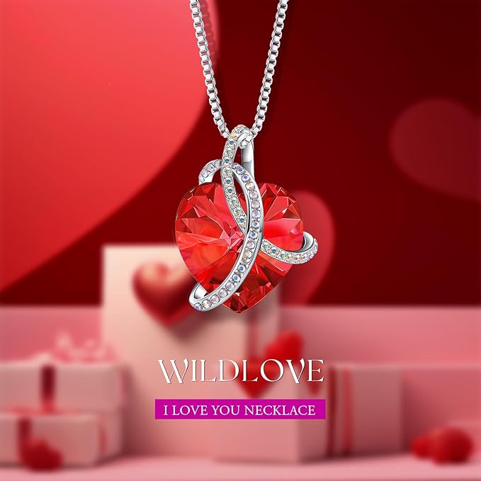 WILDLOVE Preserved Real Red Rose with Heart Necklace, Forever Flowers Gifts for Mom Grandma Wife Girlfriend at Christmas, Valentines, Mothers Day, Anniversary or Birthday Gifts for Women