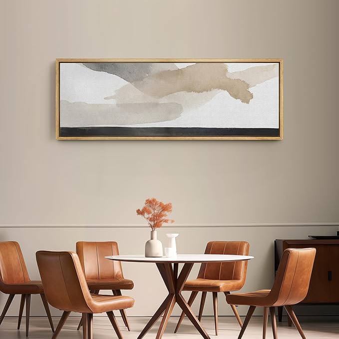 SIGNFORD Large Framed Canvas Print Wall Art Neutral Gray Beige Abstract Brushstroke Illustrations Modern Art Relax/Calm Warm for Living Room, Bedroom, Office - 60"x20"