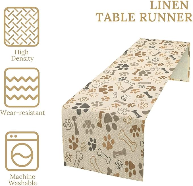 Dog Paw Table Runner,Kids Teens Cute Pet Animal Footprint Theme Pattern Print Tablecloth Burlap for Hotel Indoors Outdoor Dining Room Kitchen Home Decor,W13X L36 in
