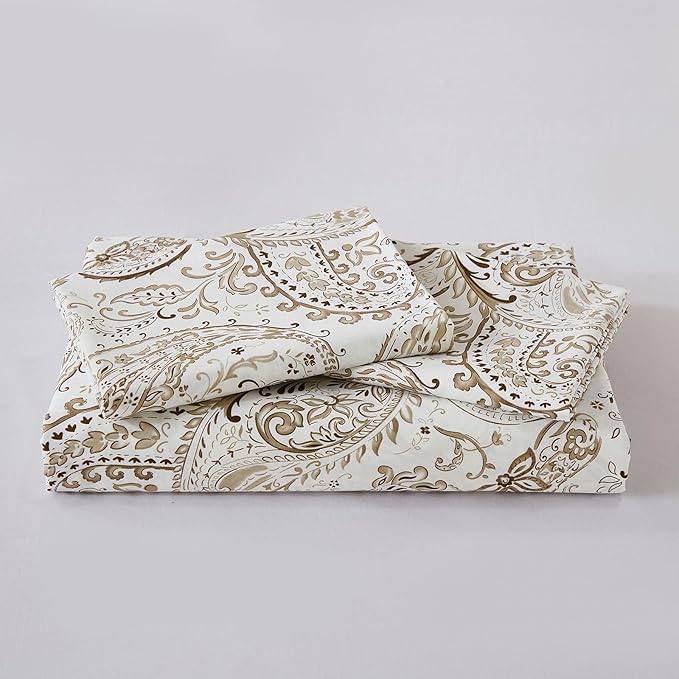 100% Cotton Duvet Cover King Size- 3 Pcs Grey Paisley Comforter Cover, Soft & Breathable Floral Bedding Duvet Cover Sets with Zipper Closure for All Season