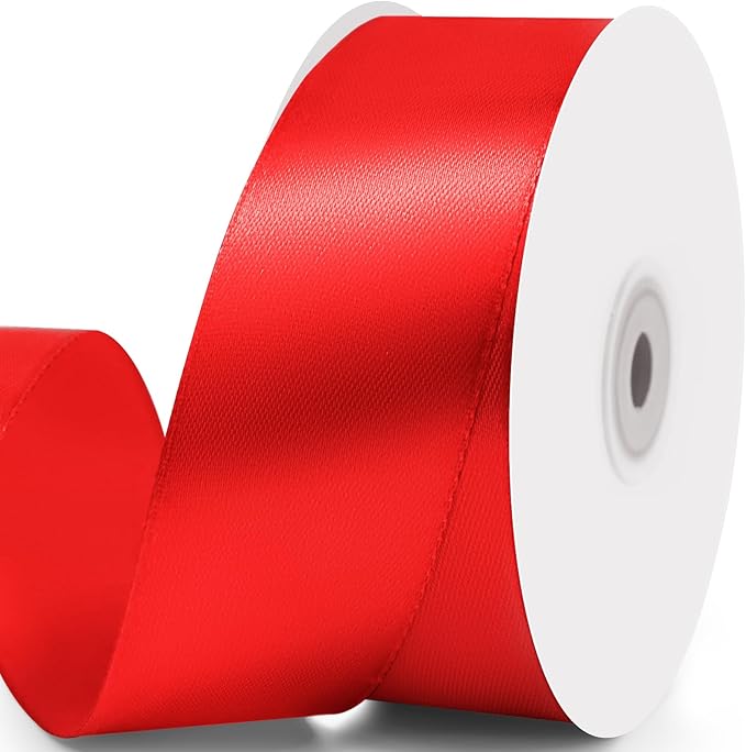 1-1/2" x 50 Yards Satin Ribbon - Red Silk Ribbon with Spool - Ideal for Gift Wrapping, Floral Bouquets, Crafts, Wedding Party Decorations, Christmas and Sewing Projects