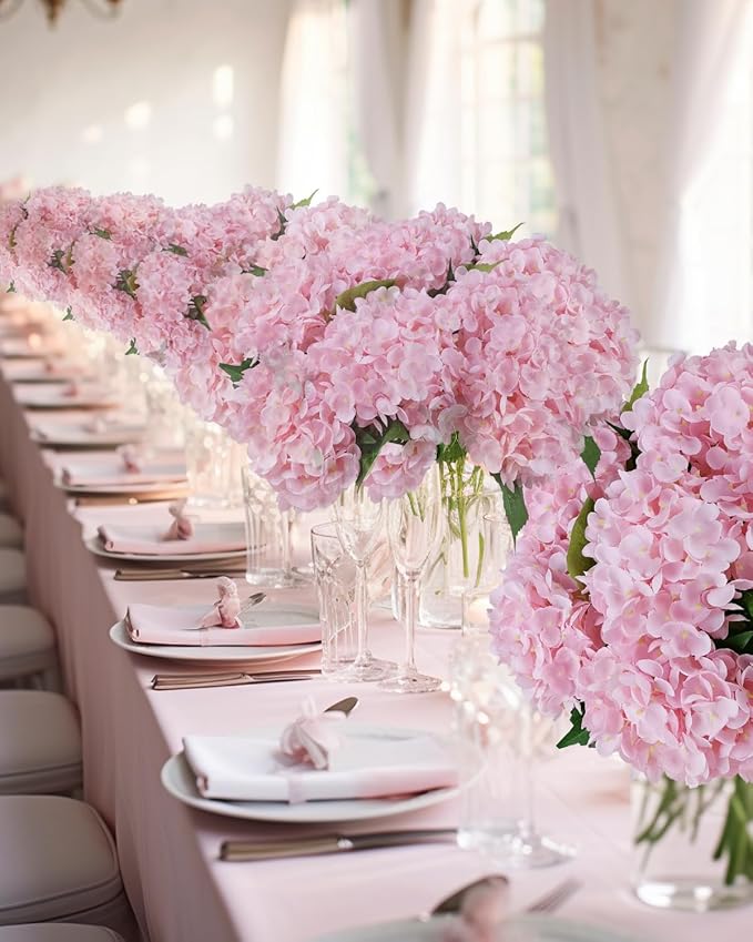 6PCS Premium Pink Hydrangea Artificial Silk Flowers, Lifelike Fake Hydrangea Head with Stems, Faux Floral Arrangements for Wedding Bouquets, Home Table Centerpieces, Party Decoration