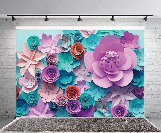 AOFOTO 12x10ft Handmade 3D Paper Flower Backdrop Birthday Party Decoration Photography Background Baby Shower Kid Girl Woman Artistic Portrait Activity Banner Photo Shoot Studio Props Vinyl Wallpaper