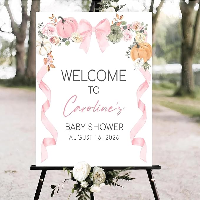 Personalized Pink Bow Baby Shower Welcome Sign, Custom Minimalist Bow Baby Girl Party Sign, Baby's Shower Gifts, Birthday Gifts, Gender Reveal Decorations, Newborn Announcement Party Supplies - 10