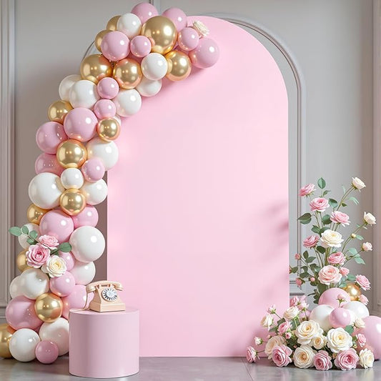 7.2FT Pink Arch Backdrop Cover - Polyester Fitted Wedding Arch Stand Covers Round Top Chiara Arch Backdrop Cover for Birthday Party Banquet Photo Background Decoration