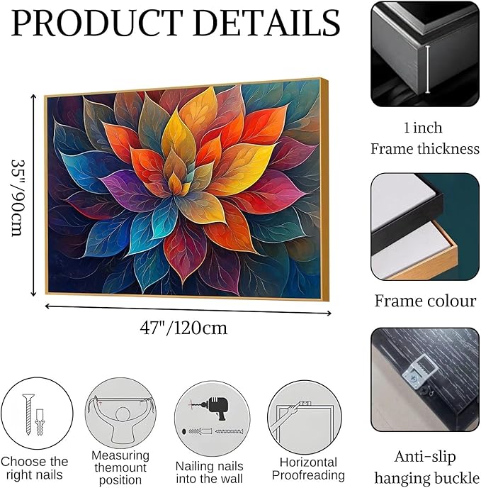 Agitowis Colorful Flower Canvas Wall Art, Abstract Floral Canvas Prints, Lotus Blossom Pictures Wall Decor, Zen Painting, Yoga Studio Wall Decor (Gold Framed, 39" Wx29 H/100x75cm)