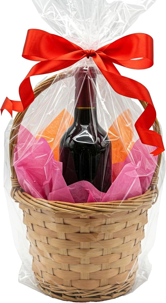 9 x 20 Inch Cellophane Gift Bags (12 Pack) — Clear Tall Wrapping Bags for Wine Bottles, Candles, Party Favors, DIY Gifts, Holiday Packaging (Ribbon & Basket Not Included)