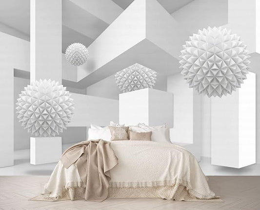 3D Wallpaper Abstract Tunnel Space Stereo Wall Mural Metal Ball Tapiz para Pared for Bedroom Living Room TV Background Wall Studio（Not Peel and Stick）