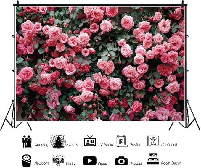 10x6.5ft Pink Rose Flower Photo Background Wedding Bridal Newborn Shower Birthday Party Photography Backdrops Banner Decor Anniversary Ceremony Couple Studio Props