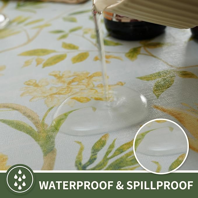 Rectangle Table Cloth,100% Waterproof Tablecloth Oil Proof Spill Proof Vinyl Table Cloth, Wipe Clean Plastic Table Cover for Dining, Camping, Indoor and Outdoor 54" x 102",Leaves