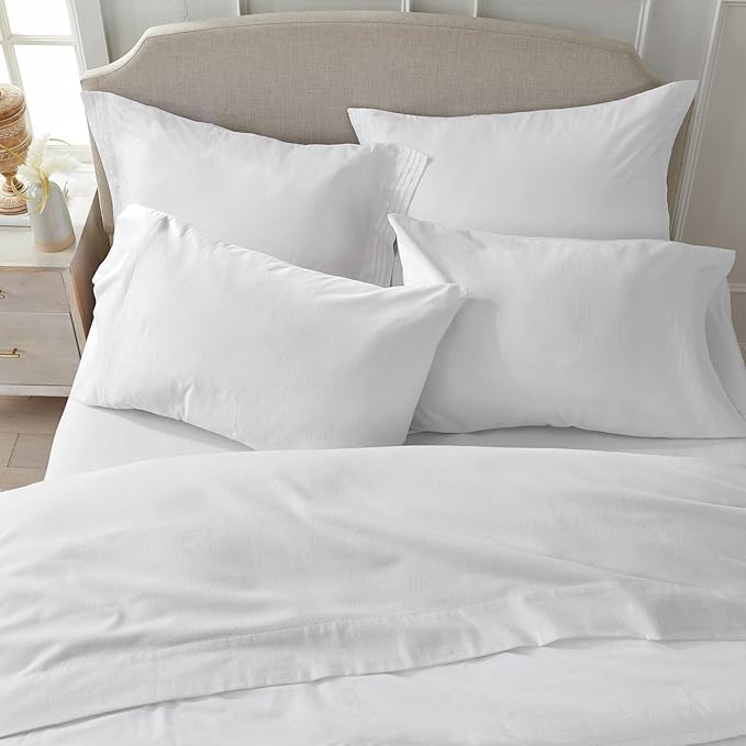 Market & Place 100% Cotton Full Flannel Sheet Set | 4 Piece Deep Pocket Solid Cozy Winter Bed Sheets | Double Brushed for Extra Softness & Comfort | Chalet Collection (Full, White)