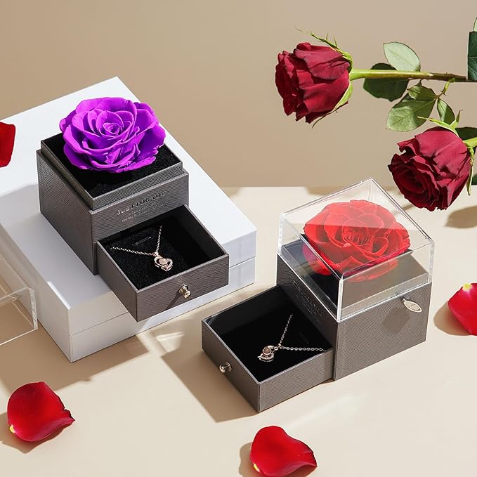 ADDWel Preserved Rose Gifts for Mom Birthday – Forever Real Rose Music Box for Women – You Are My Sunshine Gifts for Mom Grandma Wife Girlfriend – Eternal Roses Musical Box with I Love You Necklace