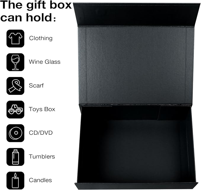 Aimyoo Galaxy Black Collapsible Gift Box with Magnetic Closure Lids 10.5x7x3 in, Medium Bridesmaid Groomsman Proposal Boxes, Rectangle Present Box for Graduation Birthday Storage (1 Pack)
