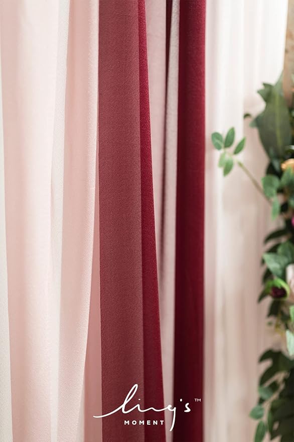 Ling's moment Deluxe Wedding Arch Flowers with Drapes Kit-Pack of 5, 2pcs Flower Arrangements 3pcs Hanging Sheer Drapes Pink Ceremony Arbor Red Backdrop Artificial Rose Floral Decorations