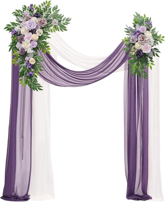 Wedding Arch, Artificial Flowers, Wedding Decor with Drapes (Set of 4)，Be Suited to Banquet, Party, Wedding Decor Ceremony and Background Decoration (Purple)