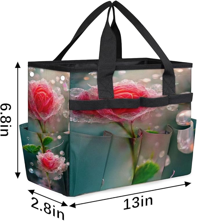 Floral Flower Garden Tool Tote Bag for Women Men Gardening Tool Storage Bags with 10 Pockets Standable Garden Home Tool Kits Organizer for Indoor Outdoor Gardening Gifts